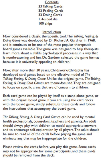 Childswork Talking Feeling Doing Grief Card Game in action supports 2-4 players with caregiver guidance.
