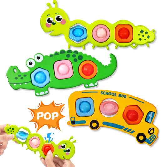Chilvil 3PC Fidget Popper Caterpillar design for toddler sensory play on the go.