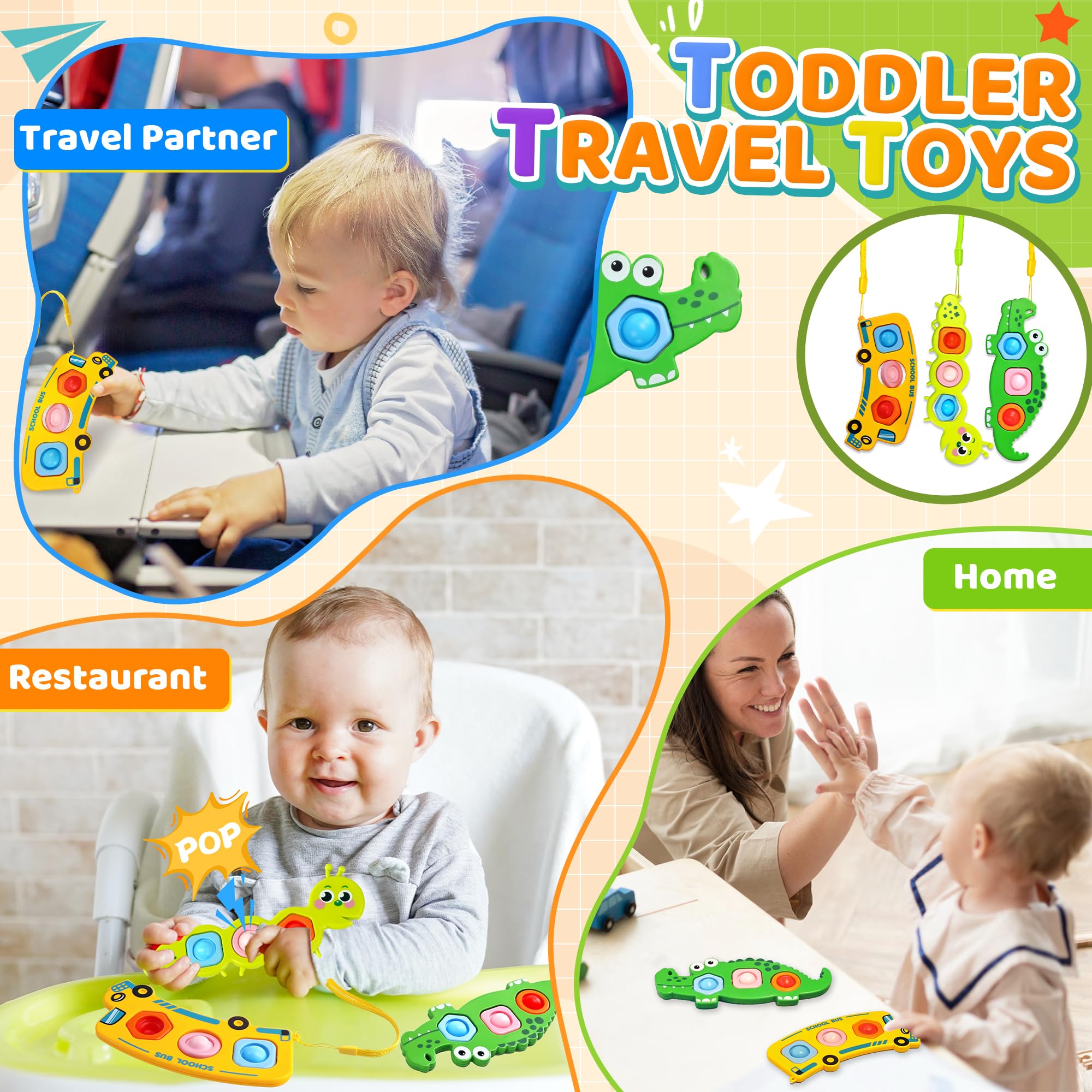 Chilvil 3PC Fidget Popper School Bus design for busy travel moments.