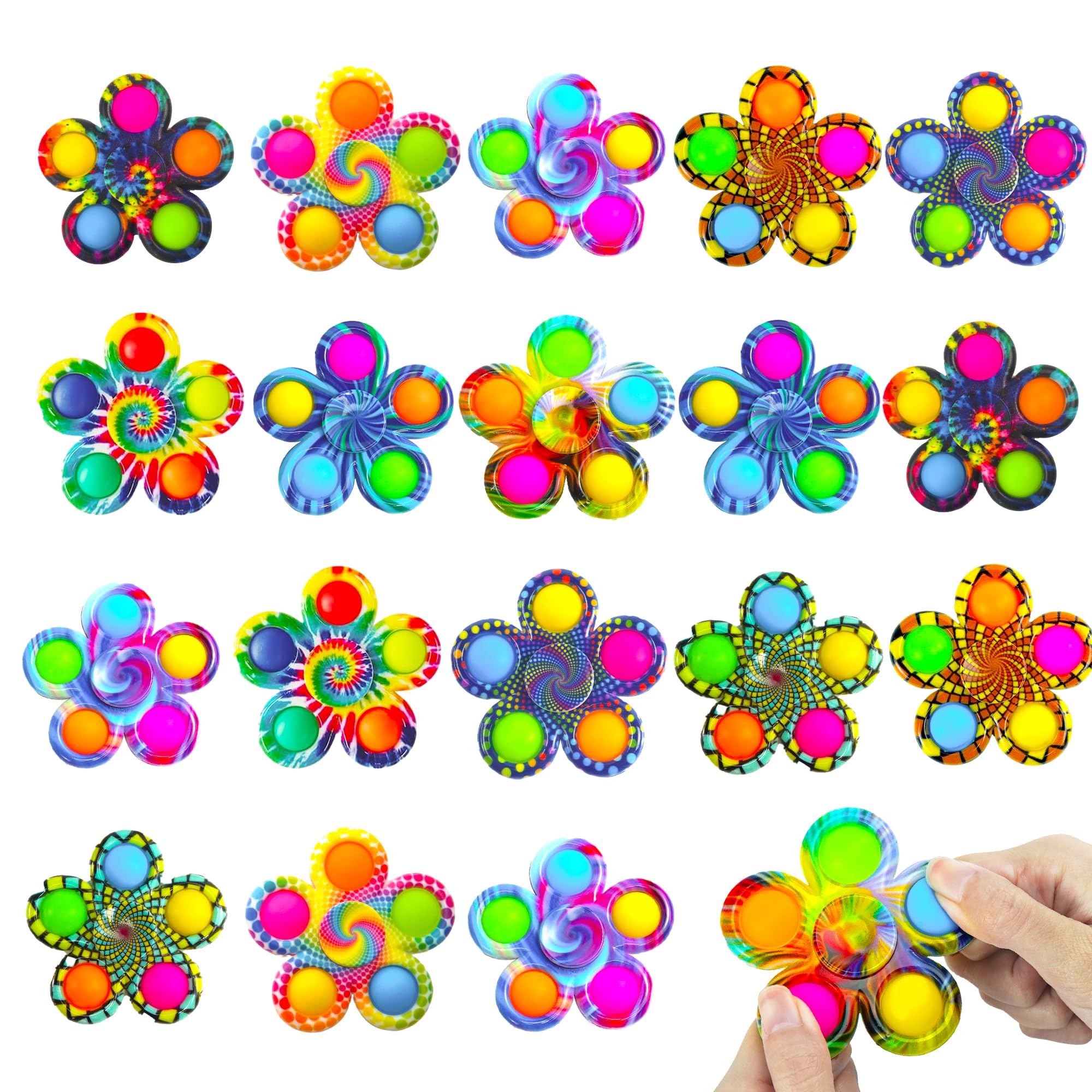 Chilvil 9-piece fidget spinner pack in flower shape for calming sensory play.