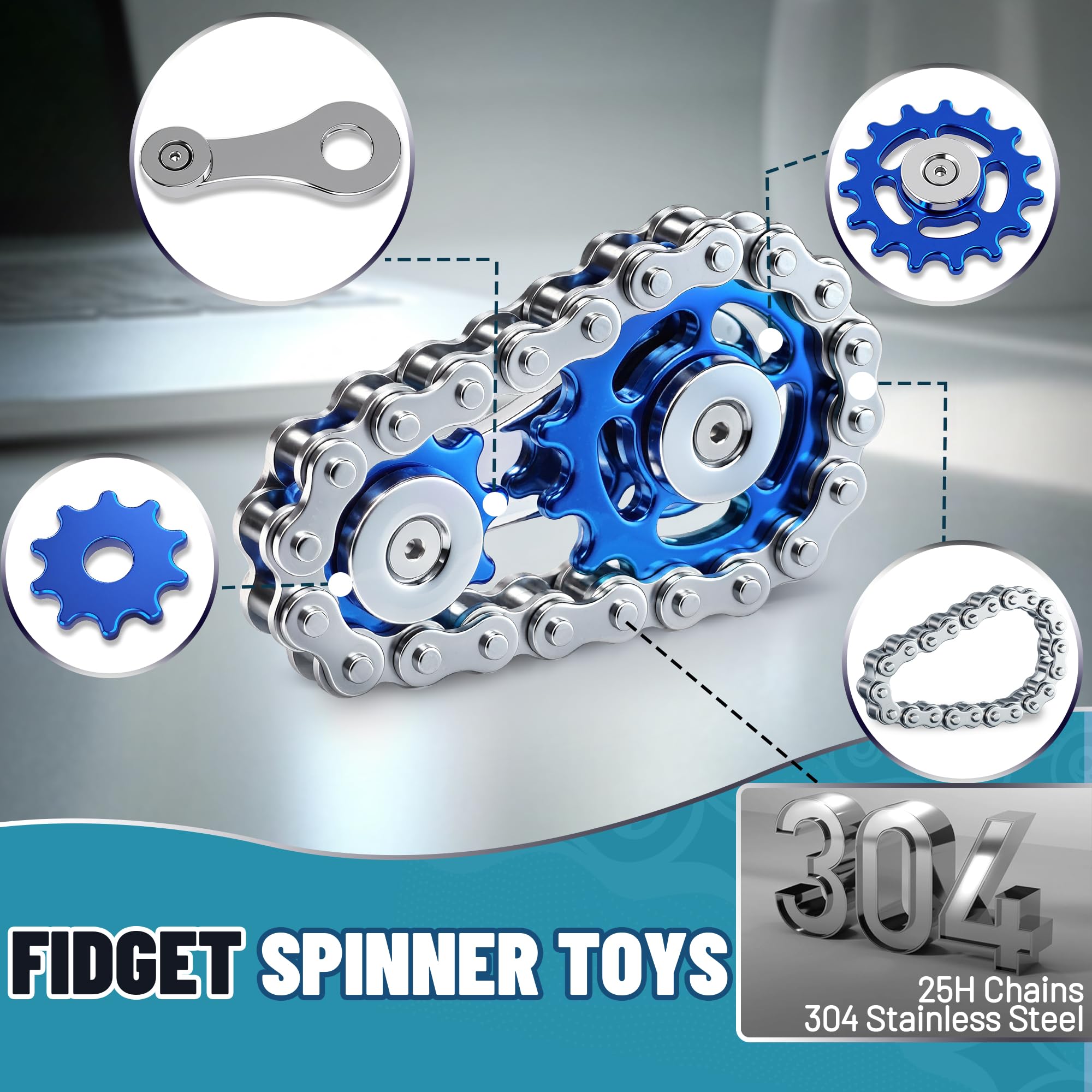 Chilvil bike chain fidget detail highlighting tactile texture.
