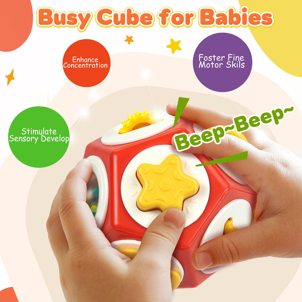 Chilvil Busy Cube push button switch fosters cause-and-effect recognition during calm car trips