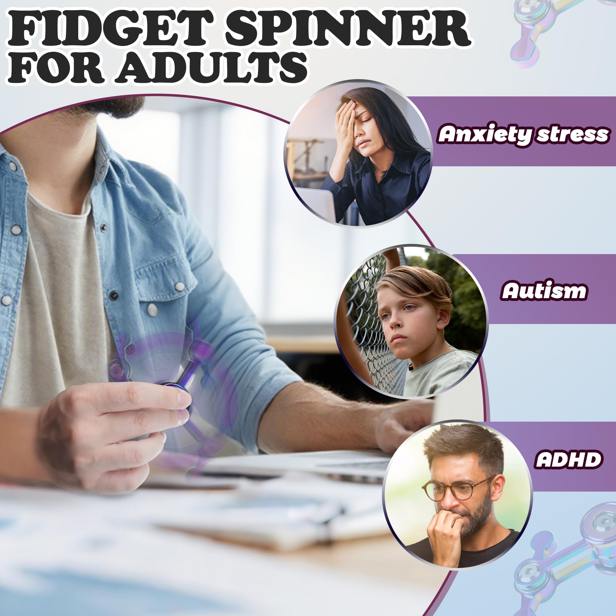 Chilvil fidget spinner silver in hand for calming concentration