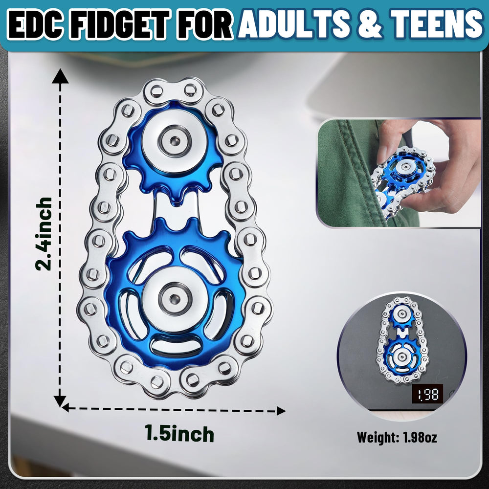 Chilvil metal fidget spinner blue side view with balanced design for focused play.