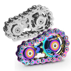 Chilvil rainbow-silver metal fidget spinner close-up showing vibrant finish and smooth rotation for focus