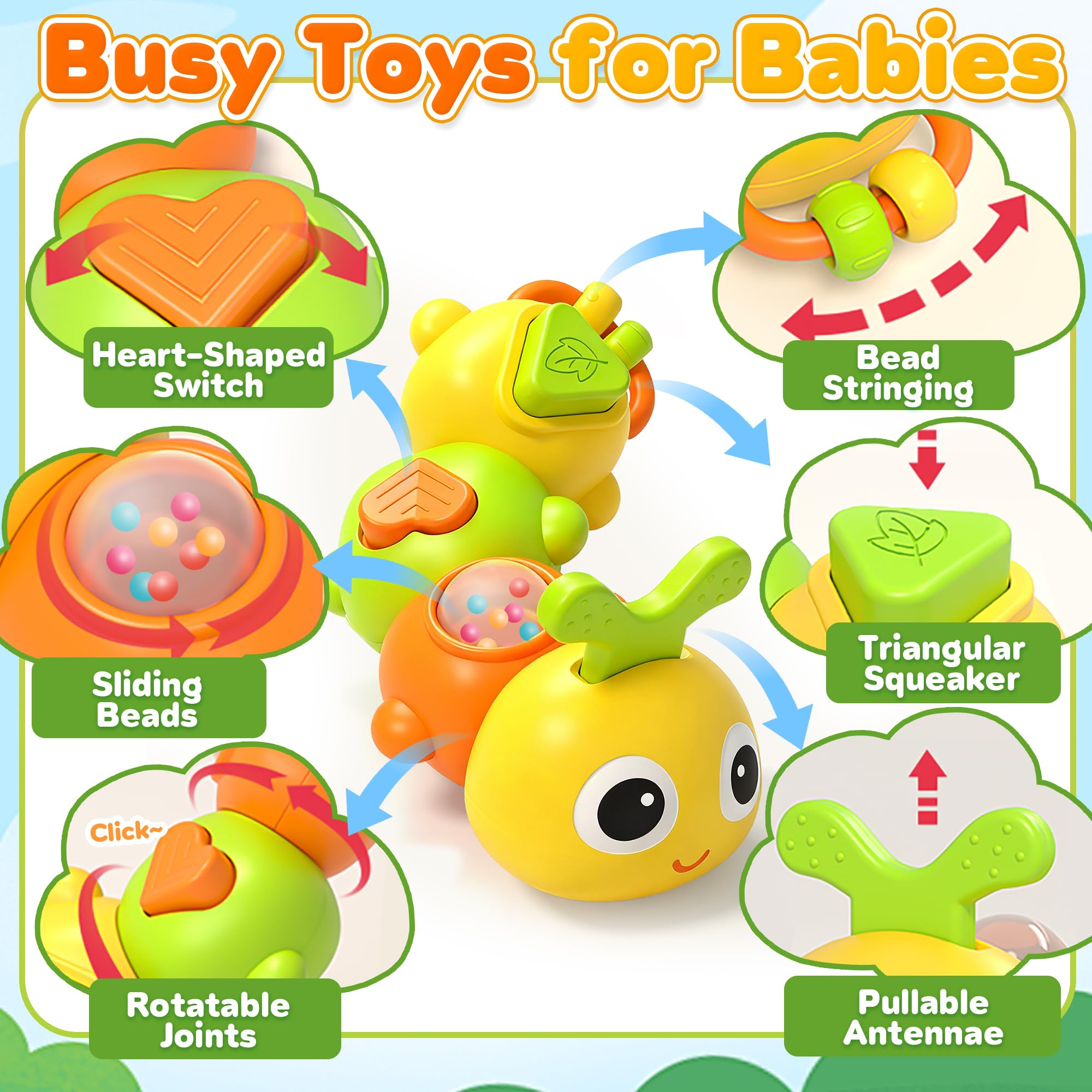 Chilvil Caterpillar Busy Board flipping switch for hand-eye coordination on the go