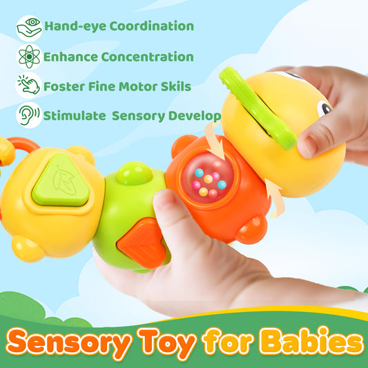 Chilvil Caterpillar Busy Board sliding beads promote fine motor skills