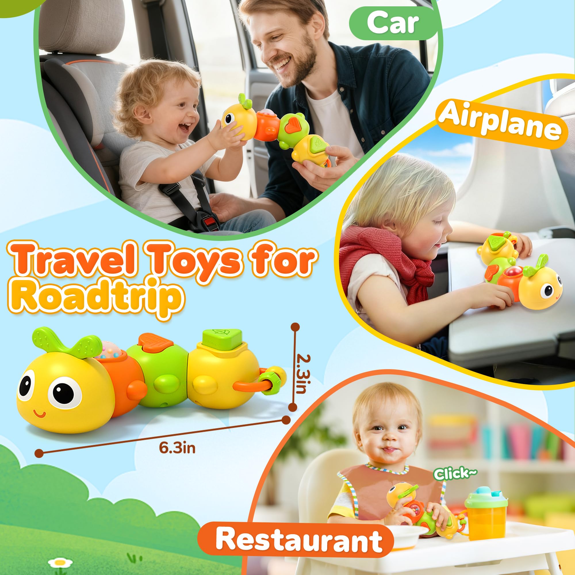 Chilvil Caterpillar Busy Board triangular squeaker enhances sensory exploration