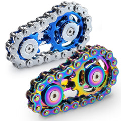 Chilvil Rainbow+Blue metal fidget spinner closeup for durable stress relief at the desk.