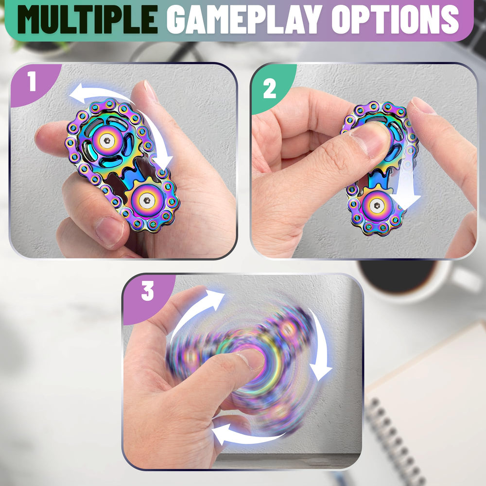 Chilvil sapphire blue gift-box packaging presents the rainbow-silver spinner as a stylish gift
