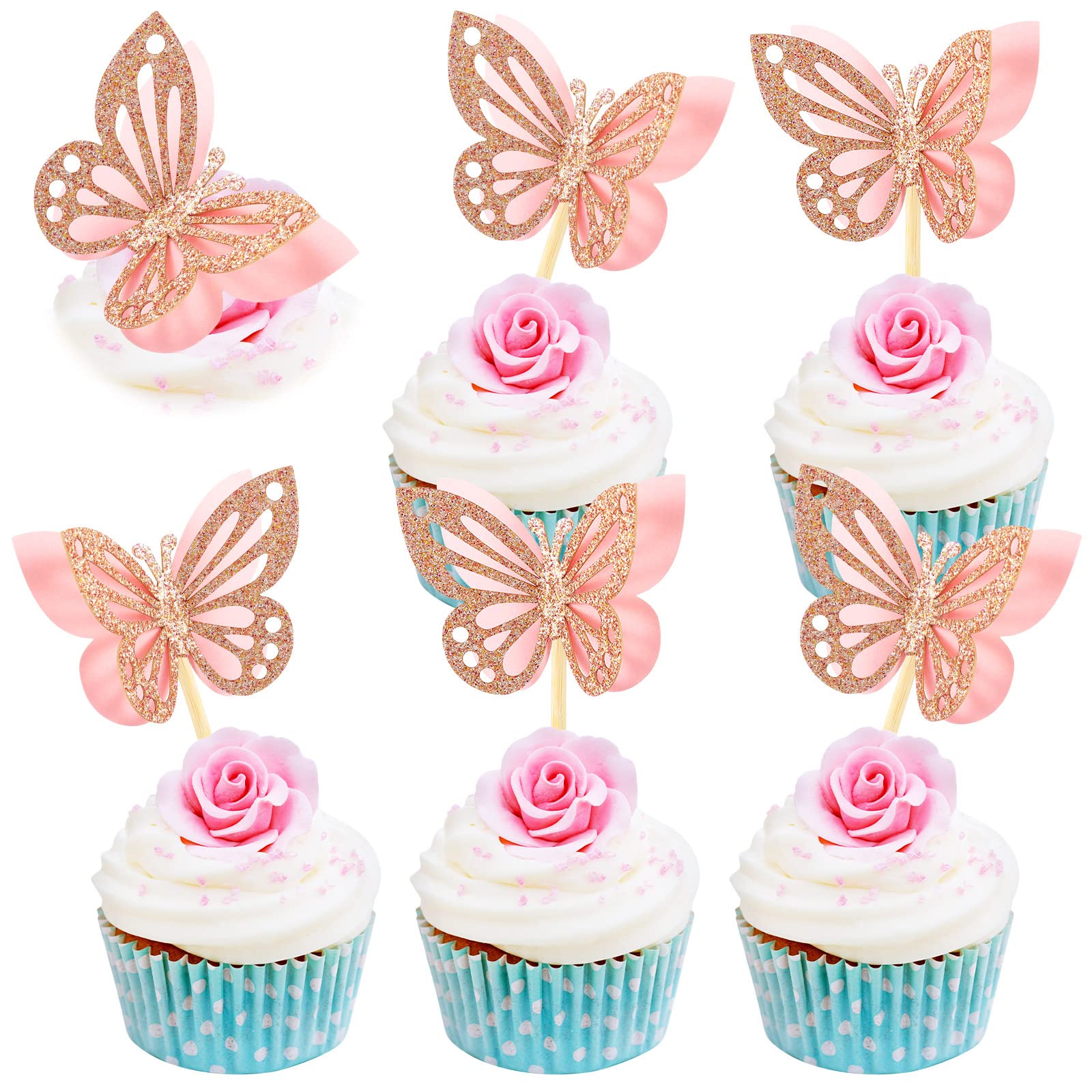 Chinco butterfly cupcake topper assembled in 3D pink design adds a sparkling touch to desserts.