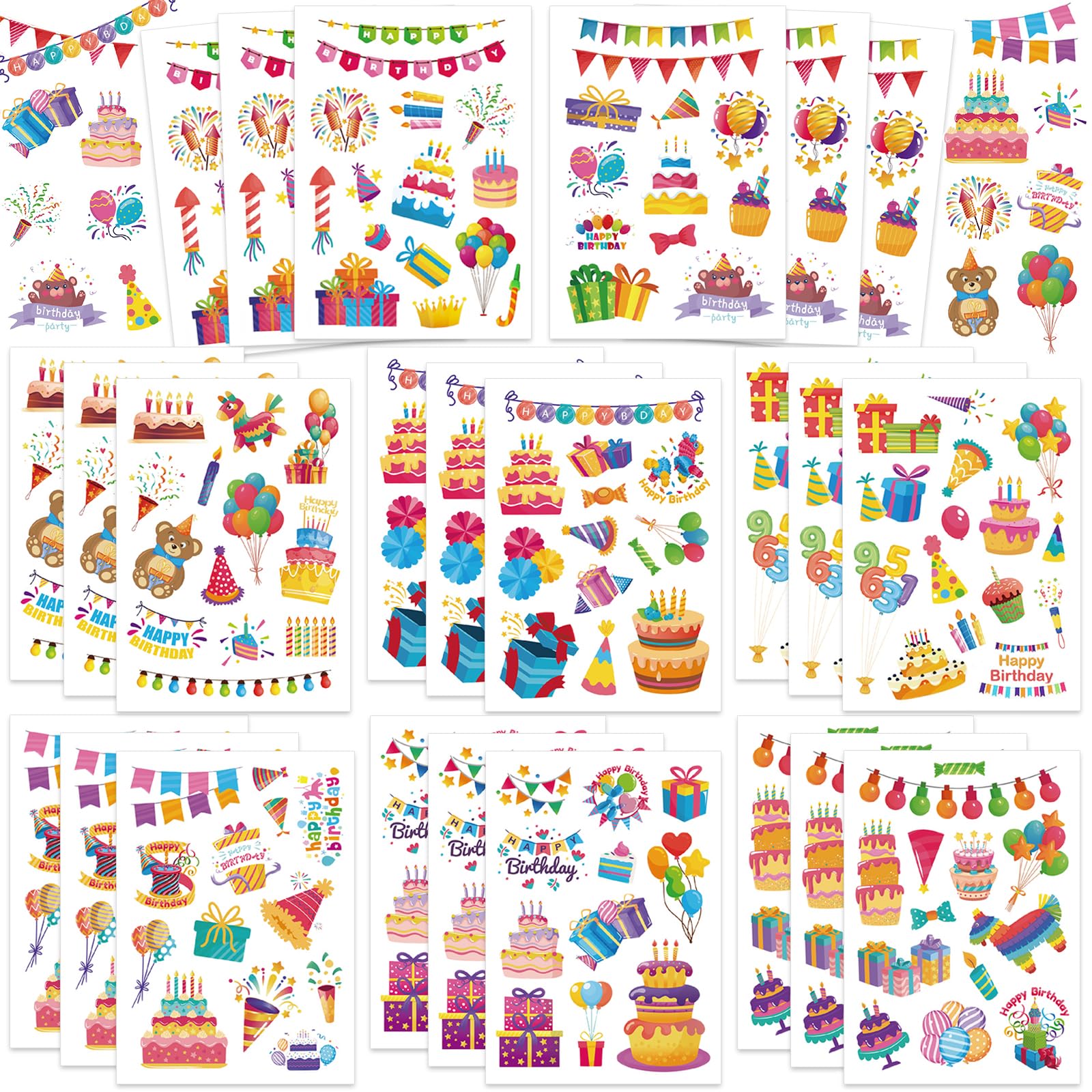 Chinyuti 315Pcs birthday stickers with cake and candles brighten cards and scrapbooks.