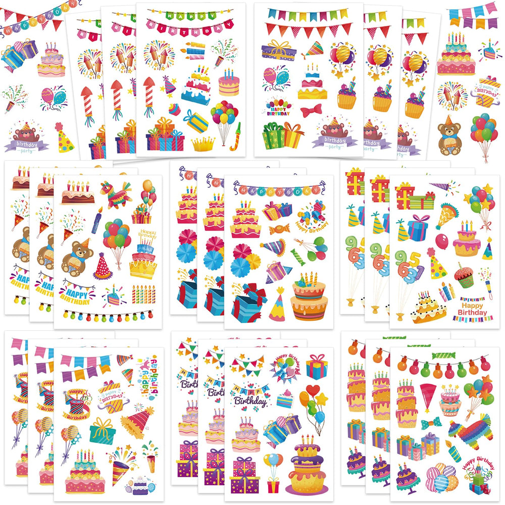 Chinyuti 315Pcs birthday stickers with cake and candles brighten cards and scrapbooks.