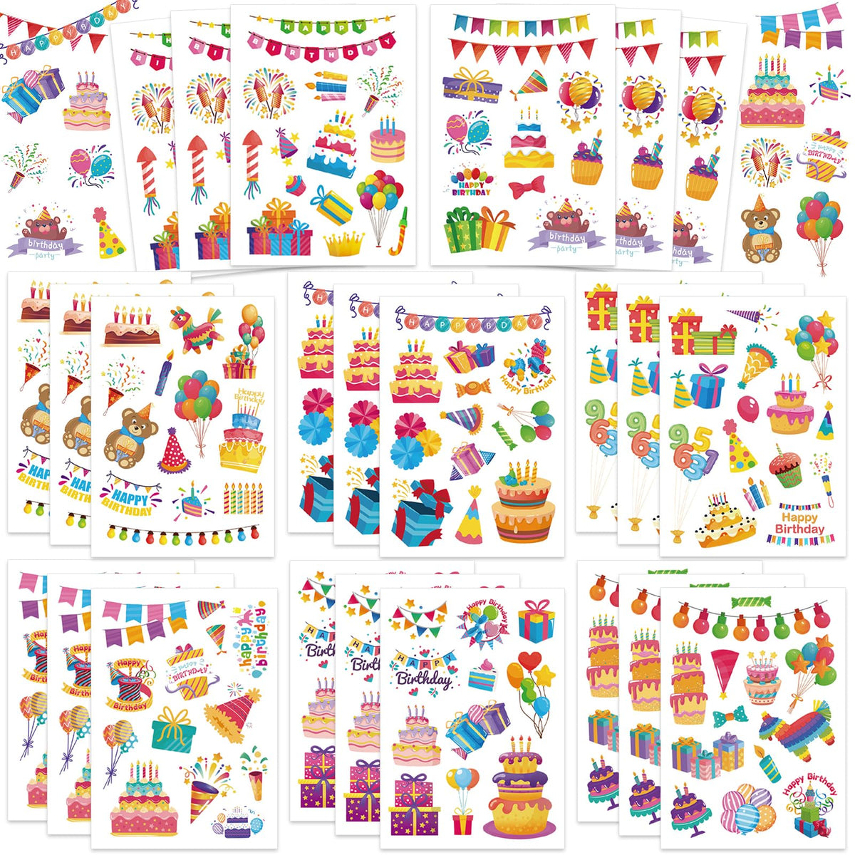 Chinyuti 315Pcs birthday stickers with cake and candles brighten cards and scrapbooks.