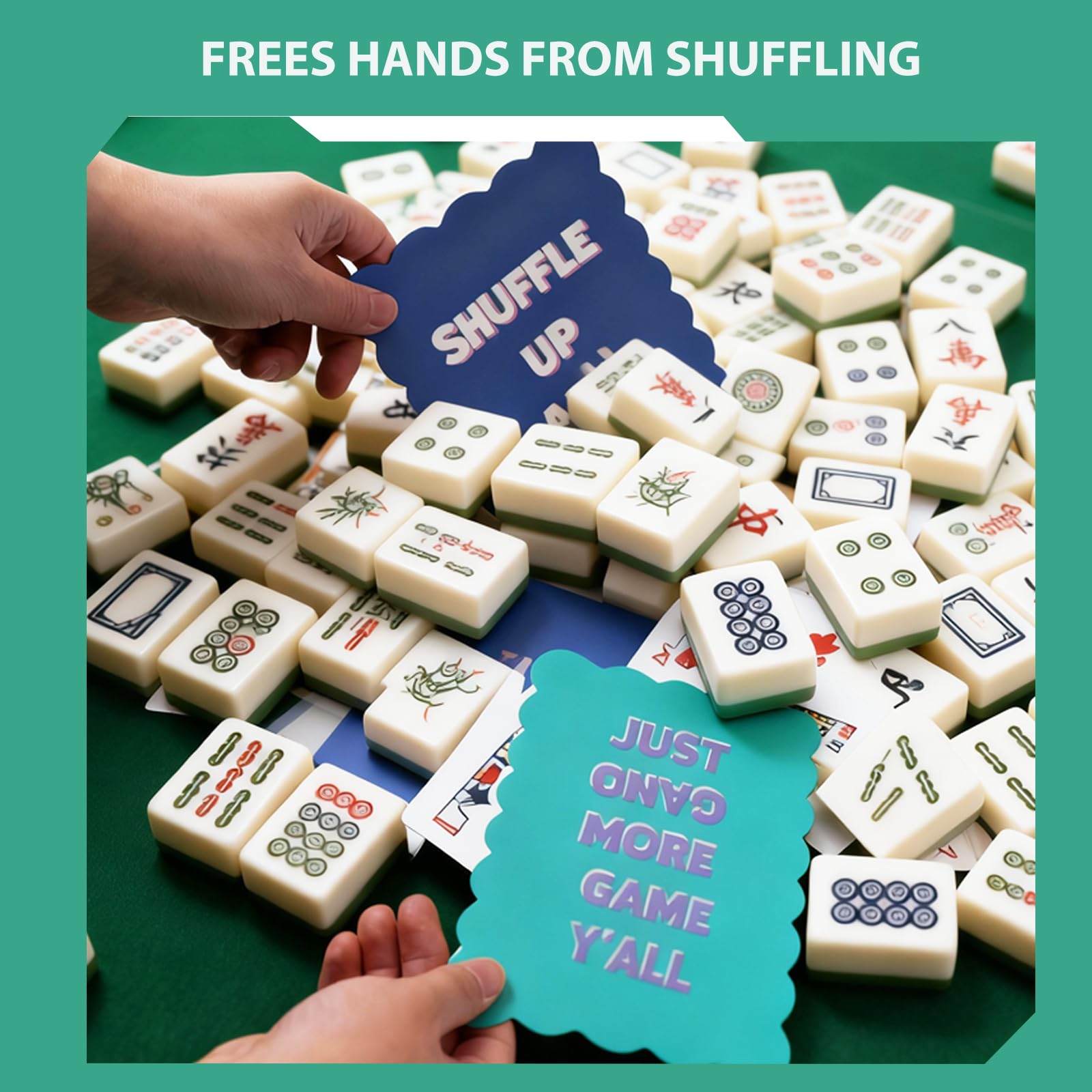 Chiplesier Mahjong shuffler green edge detail highlights nail-safe wavy edge.