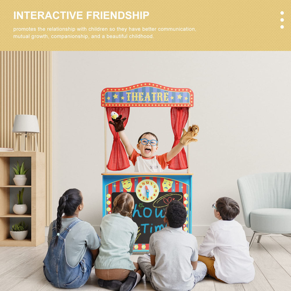 CHIUHEI Deluxe Puppet Theater market stand helps kids explore vocabulary and small business.