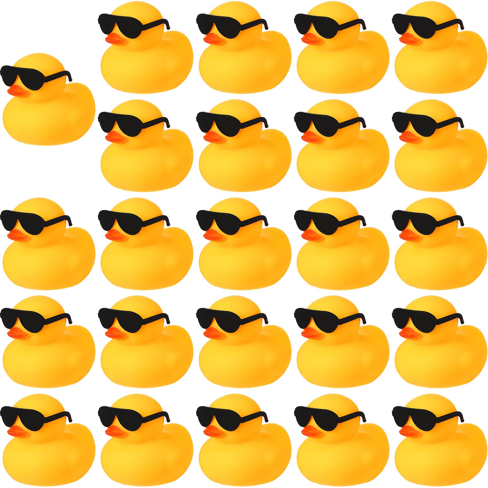 Chivao 24 mini rubber ducks with sunglasses for engaging bath time fun at home.