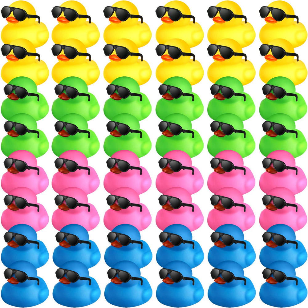 Chivao 48-piece mini duck set with sunglasses for party favors and bath time fun.