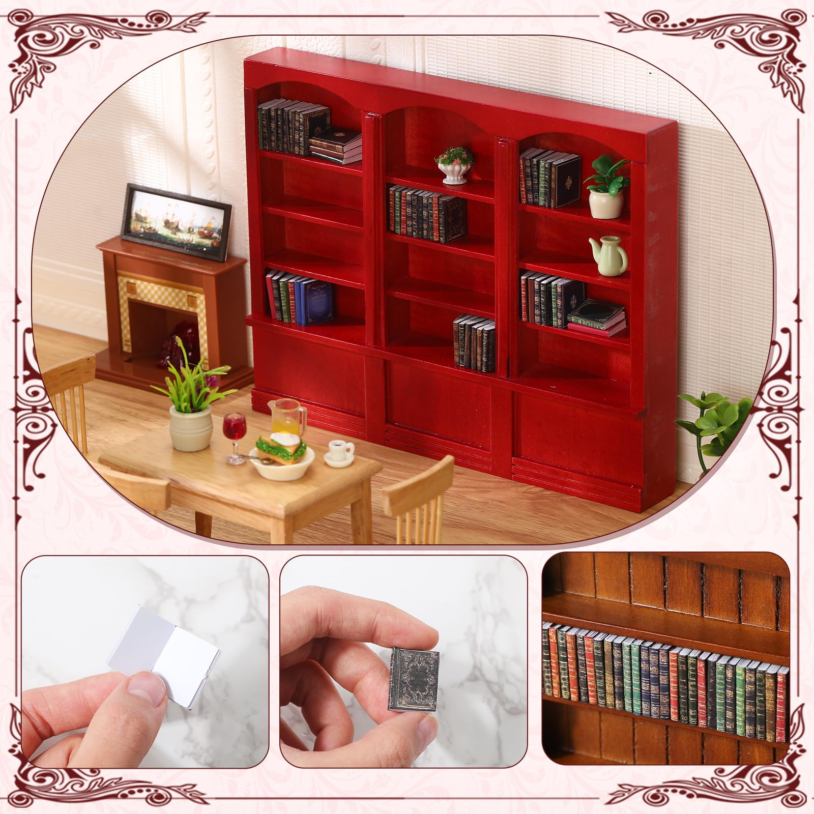 Chivertion wooden dollhouse bookcase with four shelves adds authentic texture