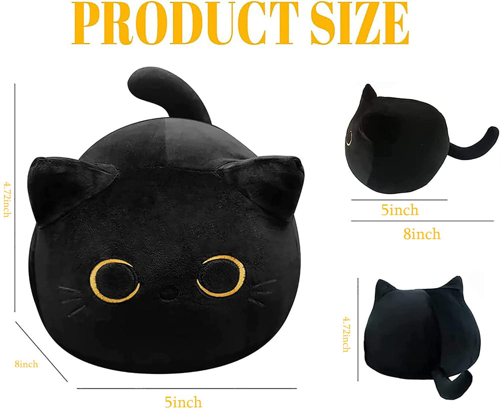 CHNBF Soft Black Cat Plush Pillow on a bed serving as decorative accent