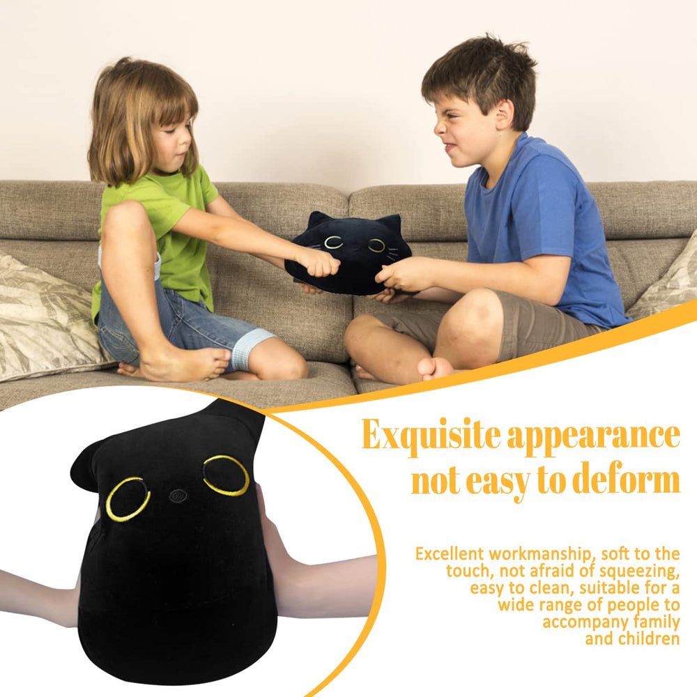 CHNBF Soft Black Cat Plush Pillow on an office chair back for cozy support