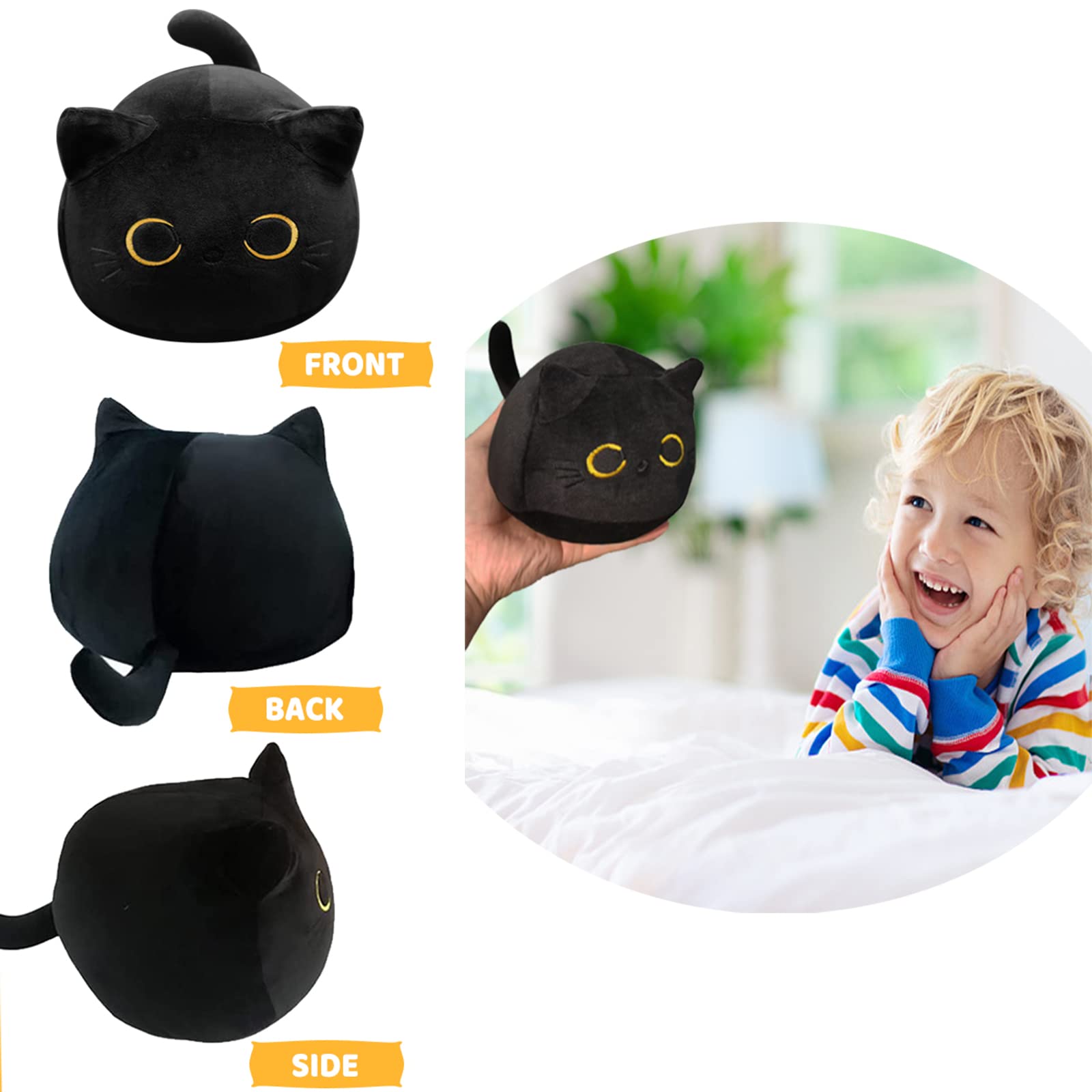 CHNBF Soft Black Cat Plush Pillow as a kid bedtime cuddle companion