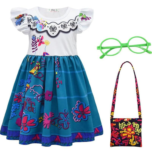 Choadam Mirabel dress pink front view with puff sleeves for everyday play