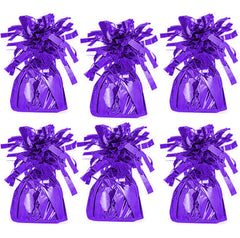 Chochkees purple 5.5-inch balloon weight in a six-pack, keeps balloons secure for parties.