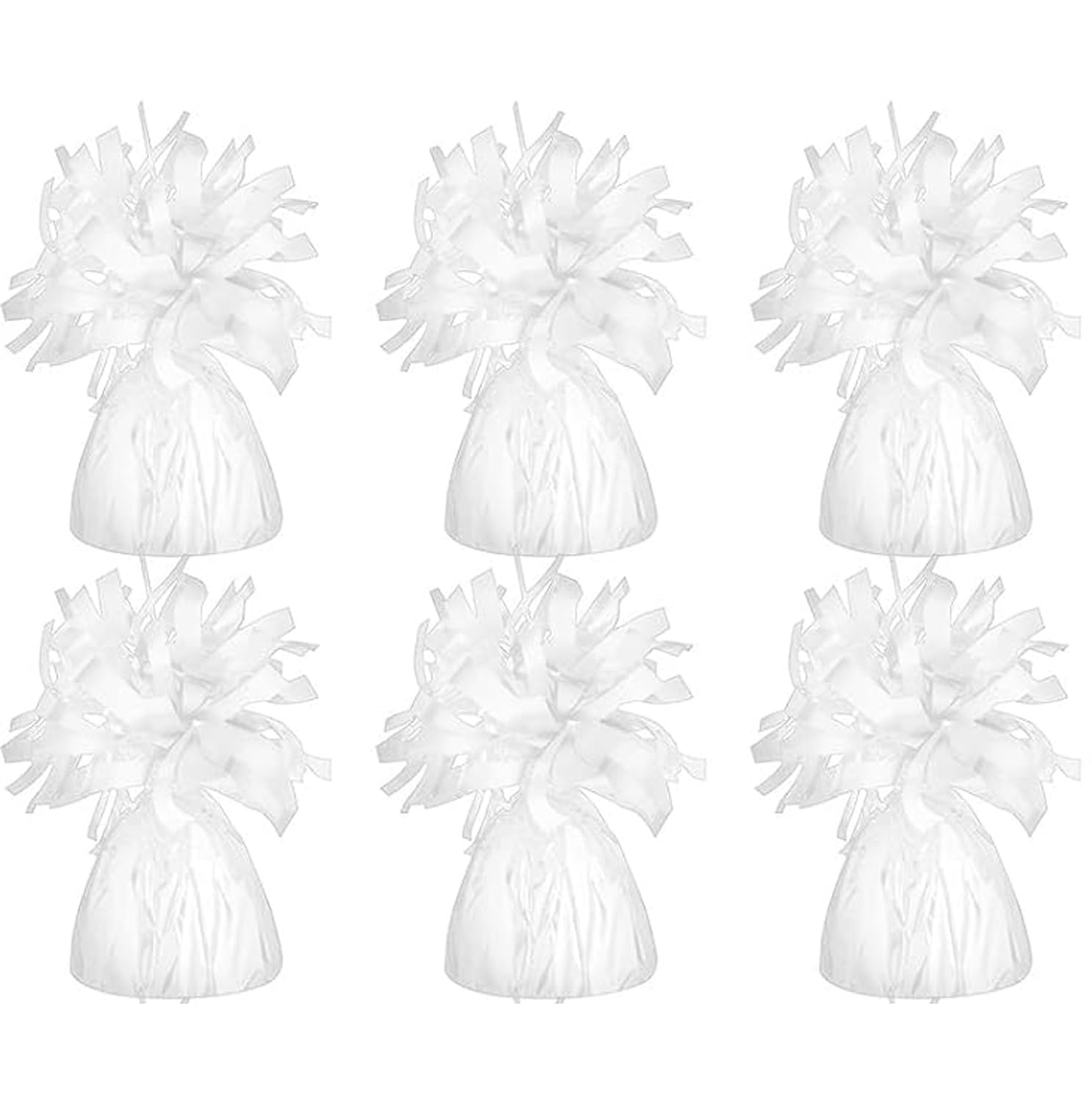 Chochkees white metallic balloon weights with classic design secure balloons for festive displays.