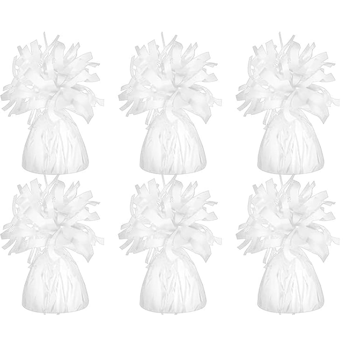 Chochkees white metallic balloon weights with classic design secure balloons for festive displays.