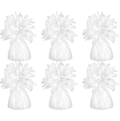 Chochkees white metallic balloon weights with classic design secure balloons for festive displays.