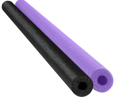 Chochkees floating noodles in black and purple offer buoyant support for pool lounging.