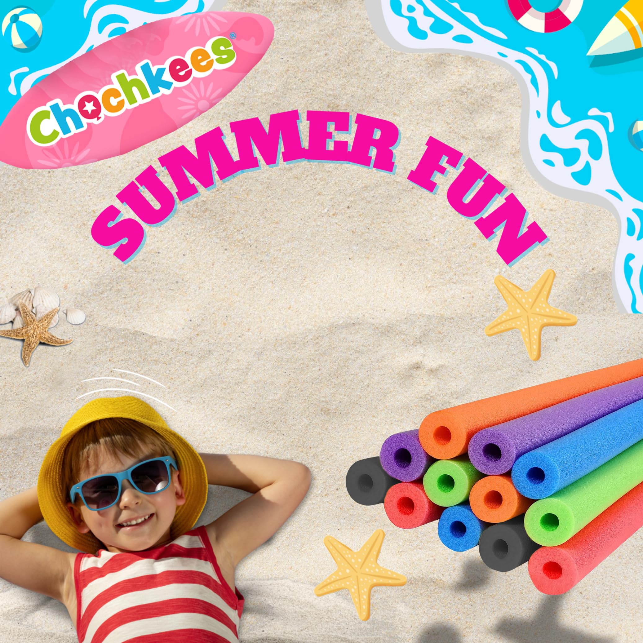 Chochkees 52-inch blue-pink noodle supports pool games and safe flotation