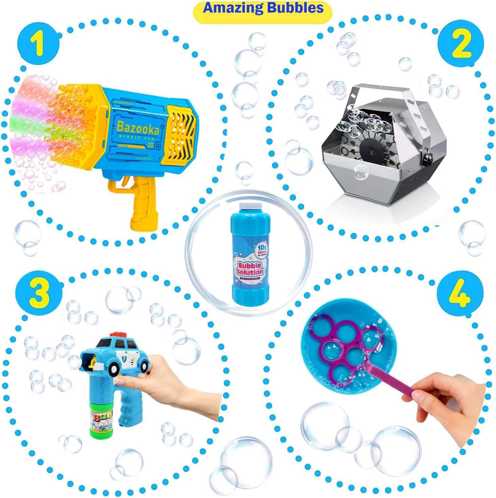 Chochkees giant-bubble-wand setup creates large bubbles with this solution.