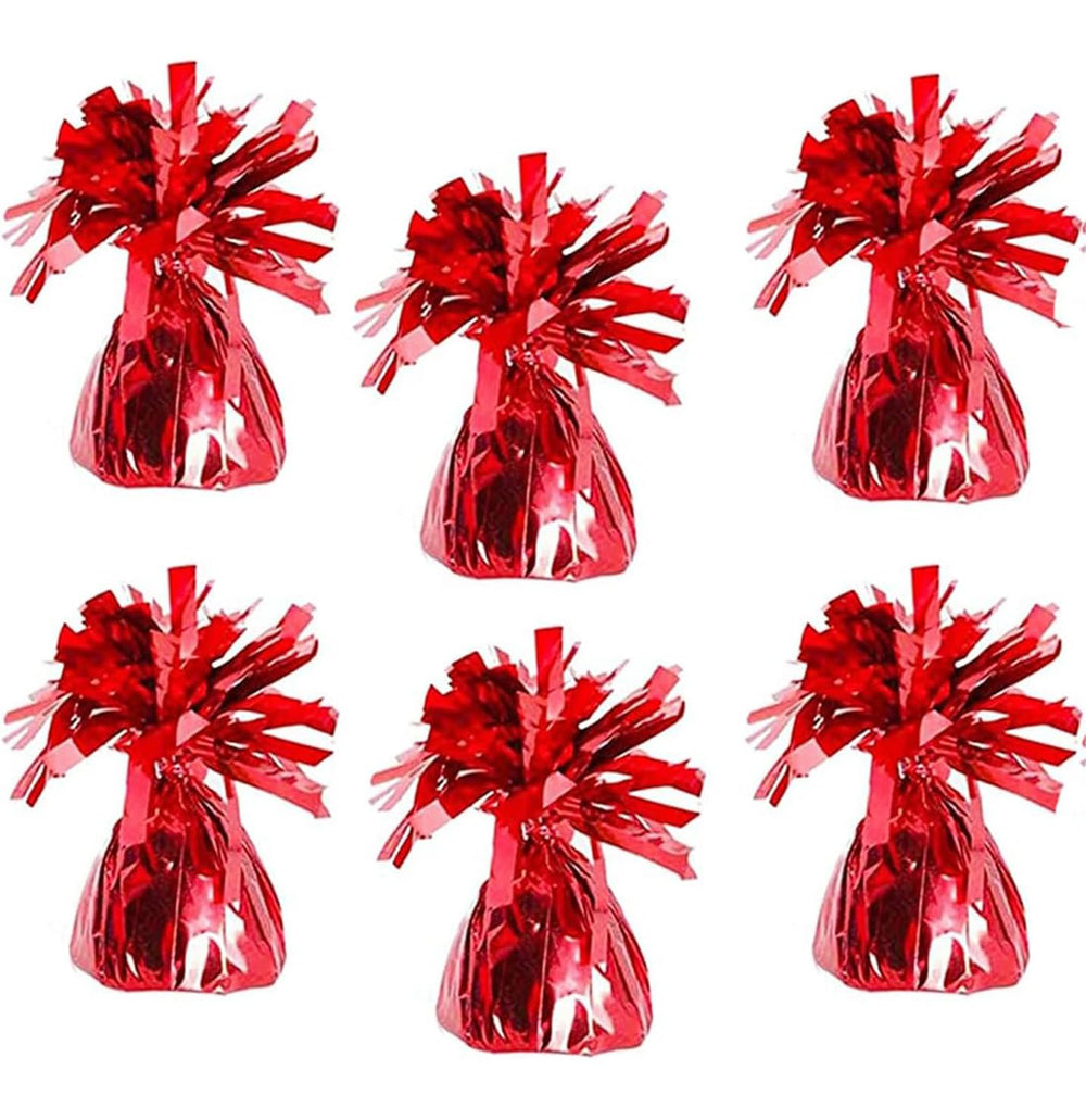 Chochkees Red 6-Pack Balloon Weights secure balloons for a colorful party display.
