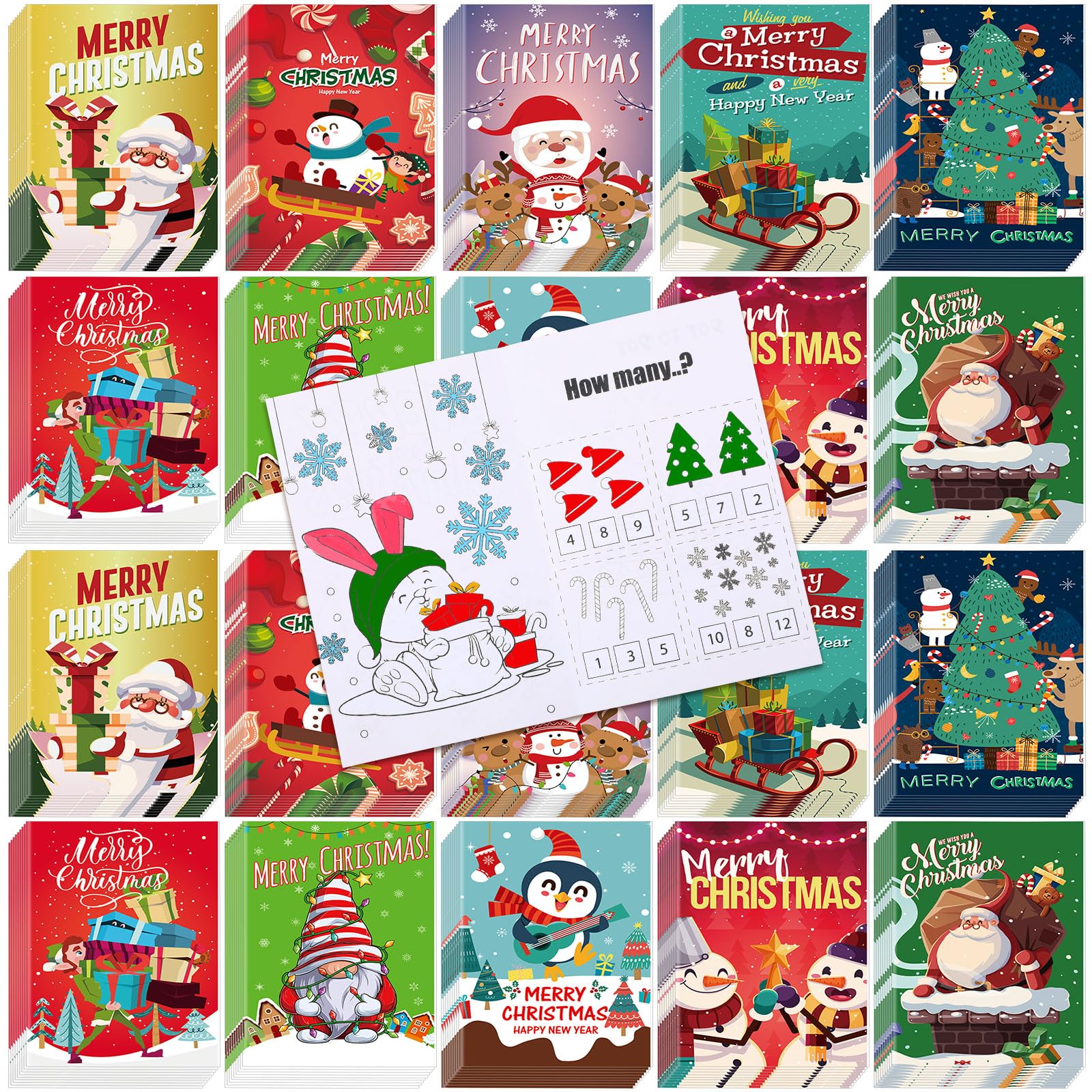 Cholemy mini Christmas coloring book on a festive tabletop, compact and colorful for kids.