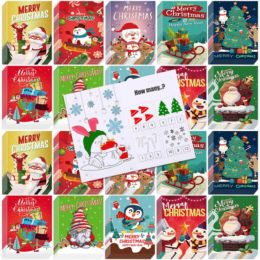 Cholemy mini Christmas coloring book on a festive tabletop, compact and colorful for kids.