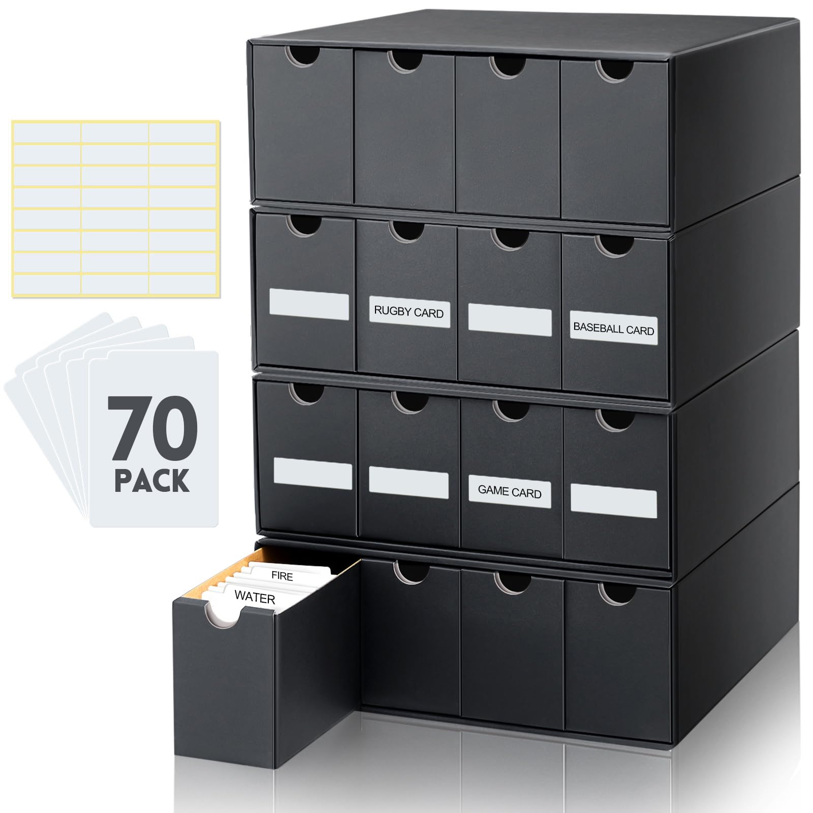 Cholemy trading card storage box, 4-row layout for easy access and organization.