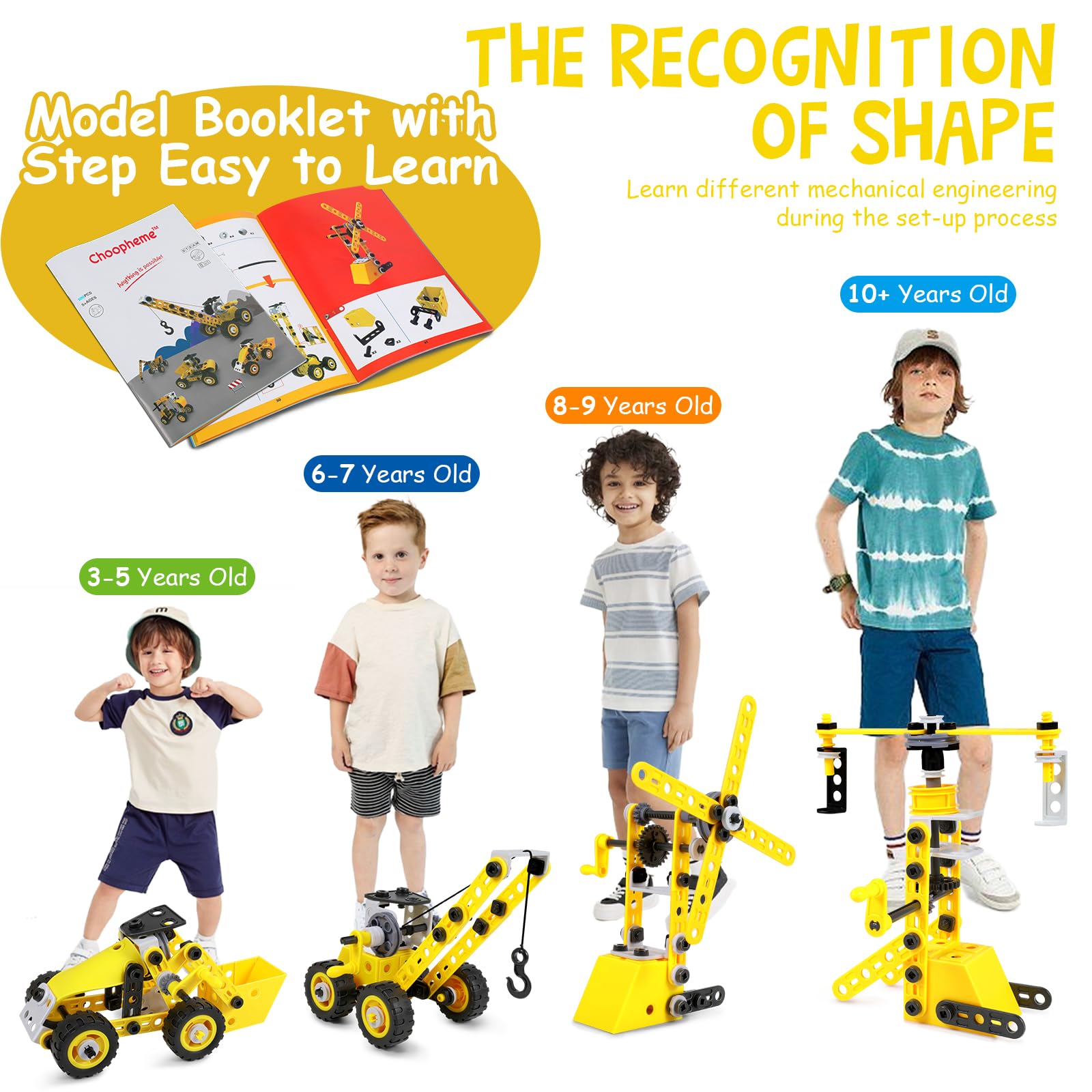 choopheme 10-in-1 stem toy crane model being assembled, supporting problem-solving through play.