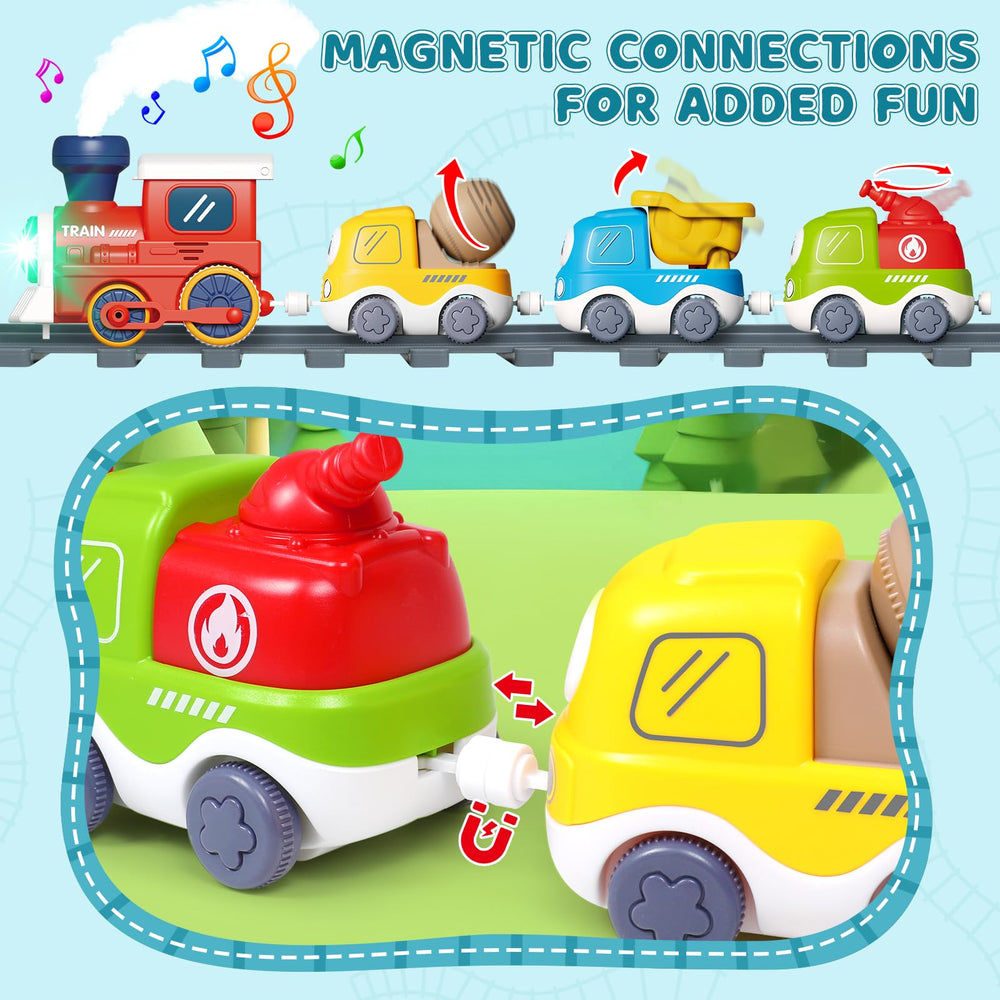 Choopheme train set magnetic connections enabling mix-and-match play