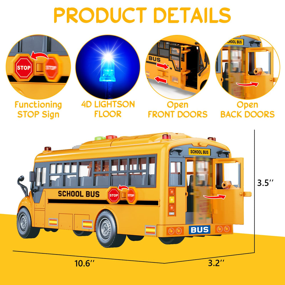 Choopheme yellow bus toy movable stop sign enhances pretend traffic.