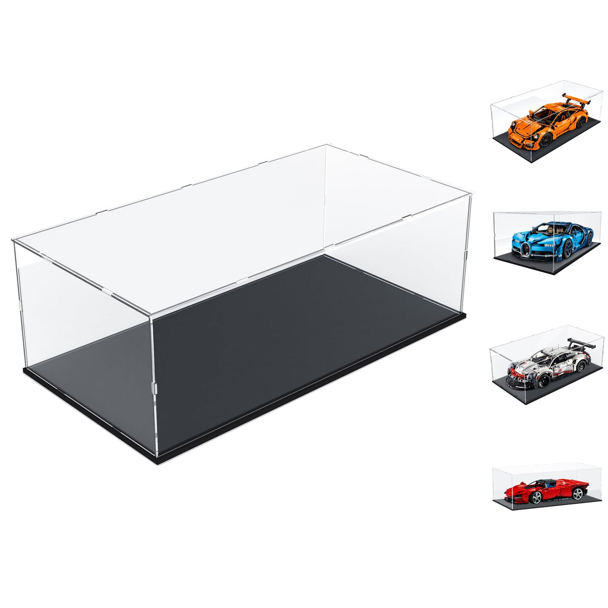 Choowin acrylic display case featuring LEGO Porsche 911 front view, crystal clarity.
