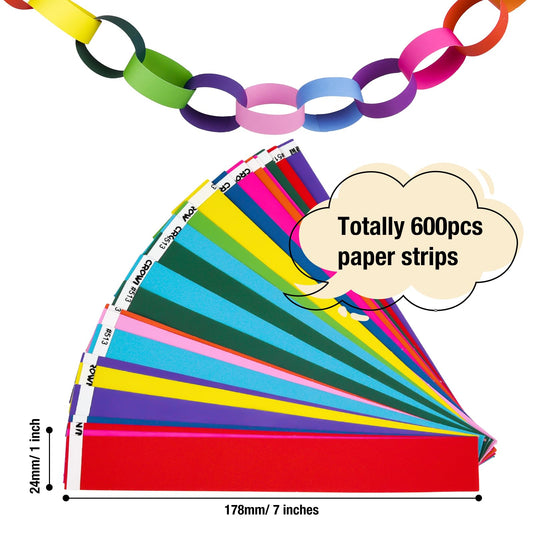 CHRORINE close-up of 1x7 inch paper chain strips showing die-cut design.