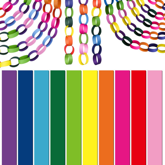 CHRORINE 600-piece rainbow paper chains for vibrant party decorations.