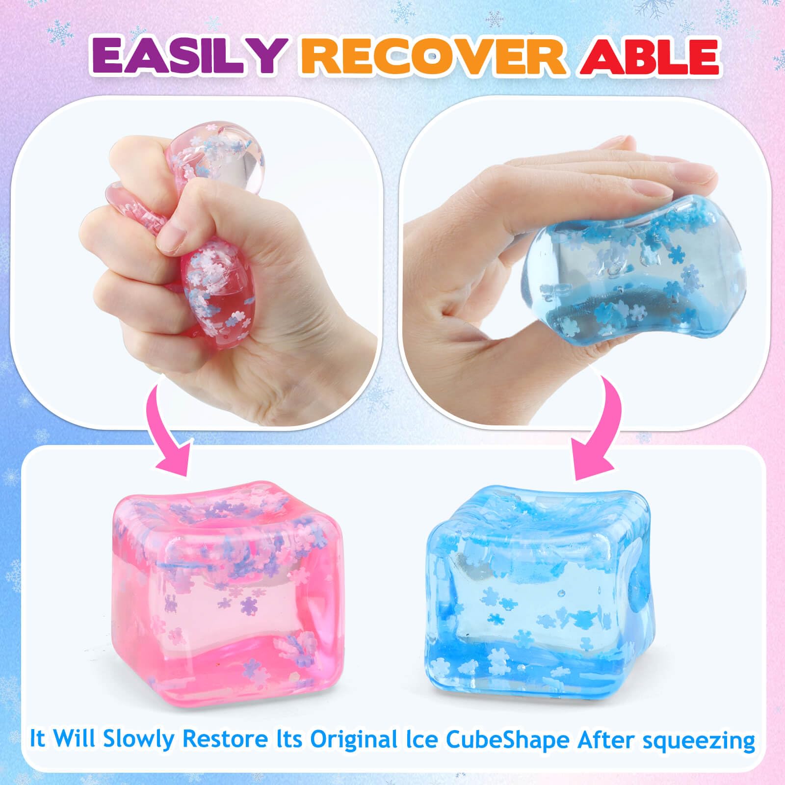 Chridark ice cube fidget pink side view showing soft squish and fragrance