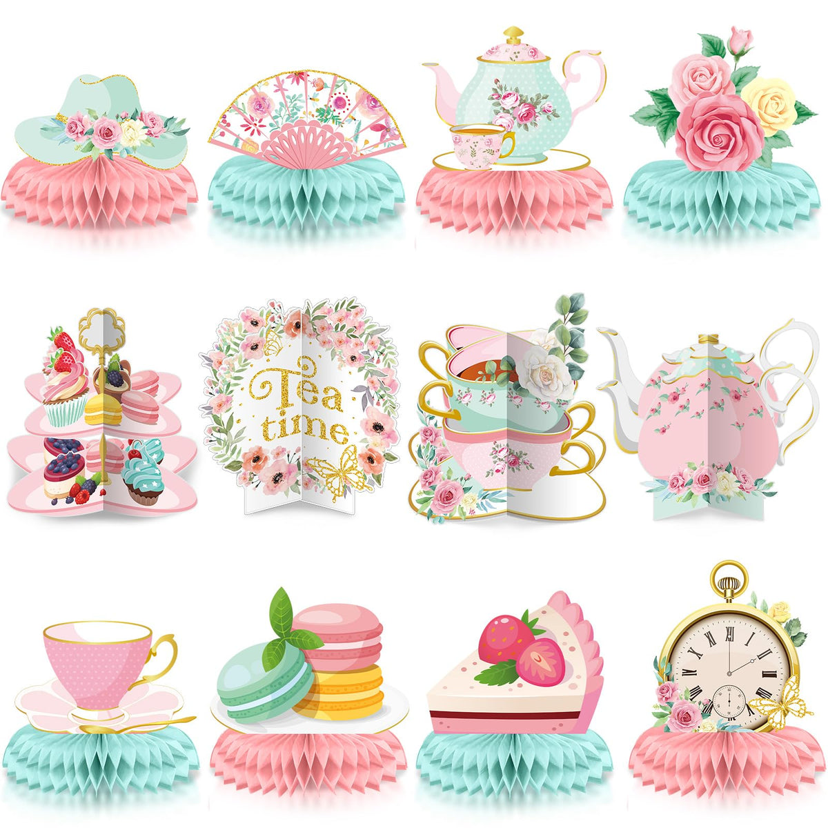 Chrisfall floral tea party honeycomb teapot centerpiece on table for festive decor