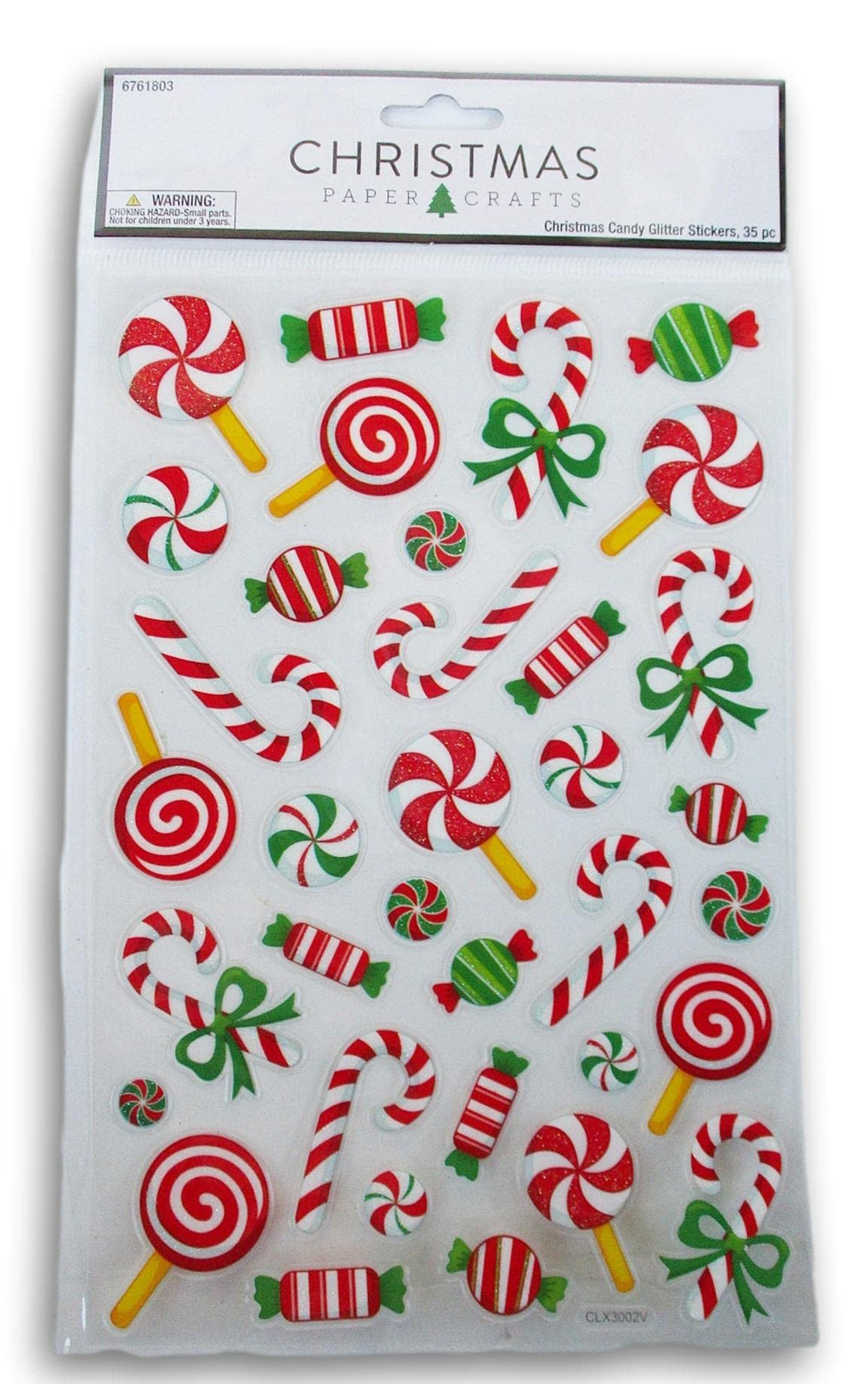 Christmas Crafts Peppermint candy cane stickers with glitter on clear backing for crafts