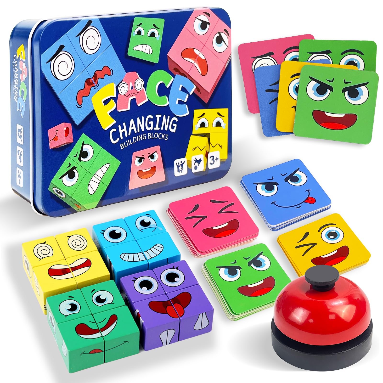 ChristmaxStore wooden face changing cube game front view for family play and skill building.