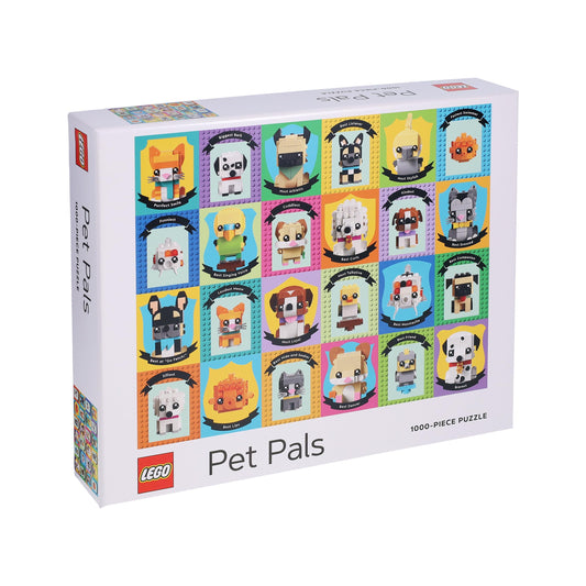 Chronicle Books Lego Pet Pals puzzle shows a cat and dog scene for family fun