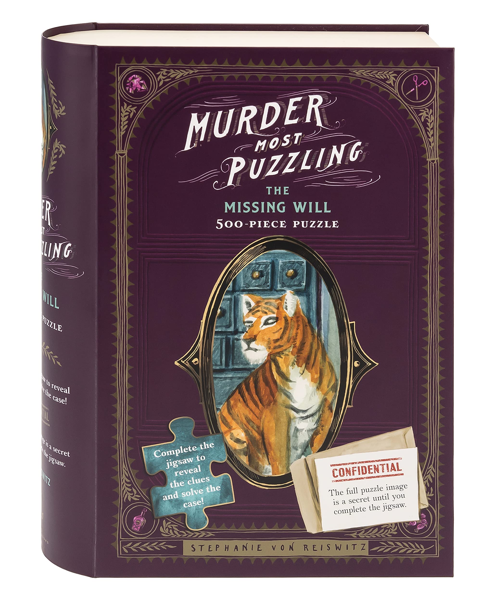 Chronicle Books Murder Most Puzzling missing-will box showcases a gift-ready puzzle centerpiece